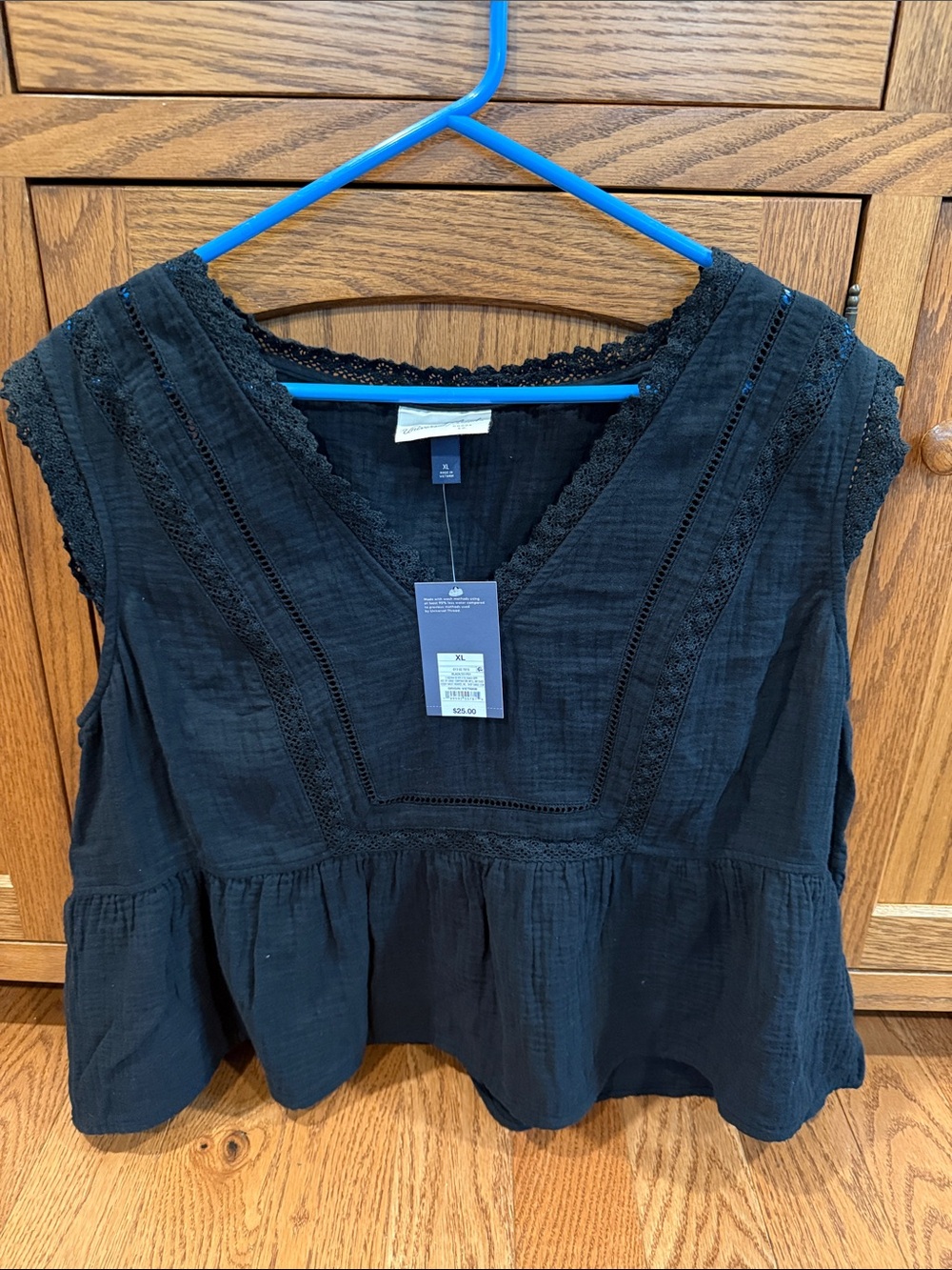 Universal Thread Black Lace-Trim Peplum Tank Top